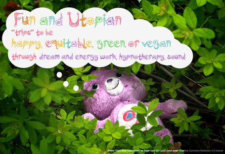 Care Bear thinking about fun and utopian 
